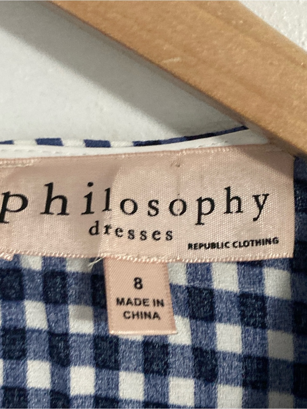 Philosophy Dress Women's Size 8 Gingham Plaid Blue White Midi Handkerchief - Picture 12 of 16